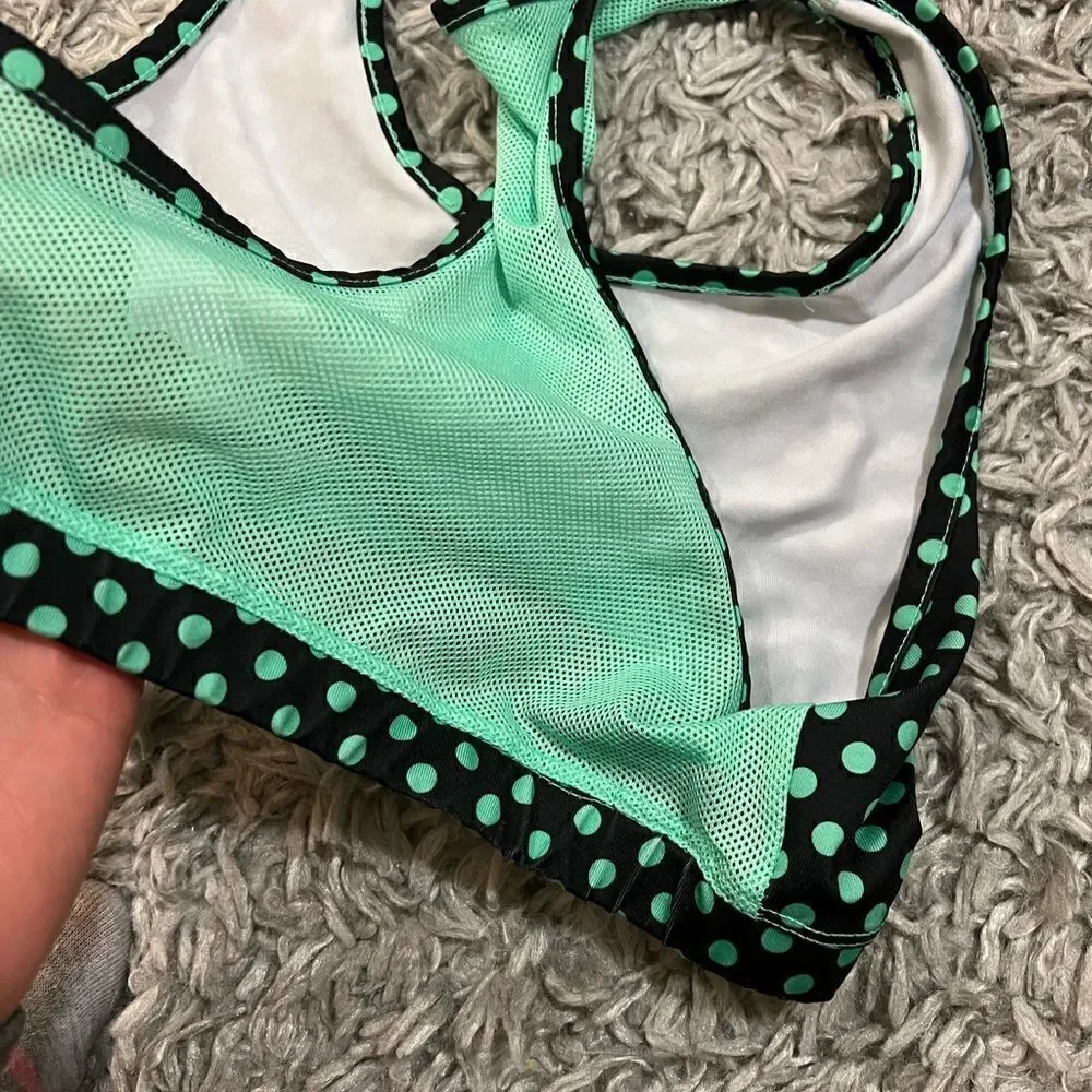 Justice active black /green dots  top sz 14
